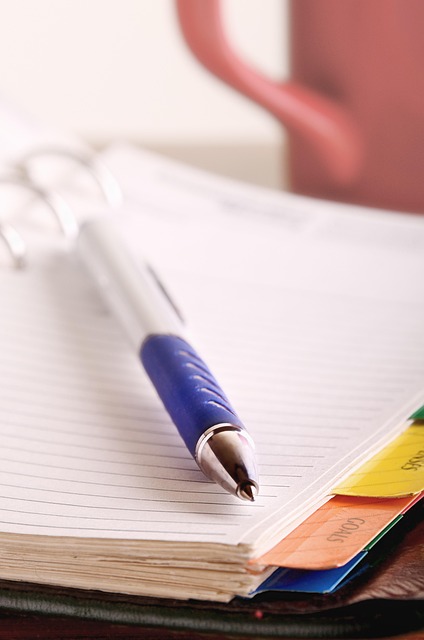 organized daily planner open on a clean desk with a pen and coffee mug